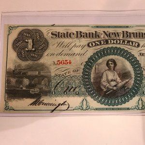 State Bank of New Brunswick $1 Obsolete Banknote, Ca. 1860